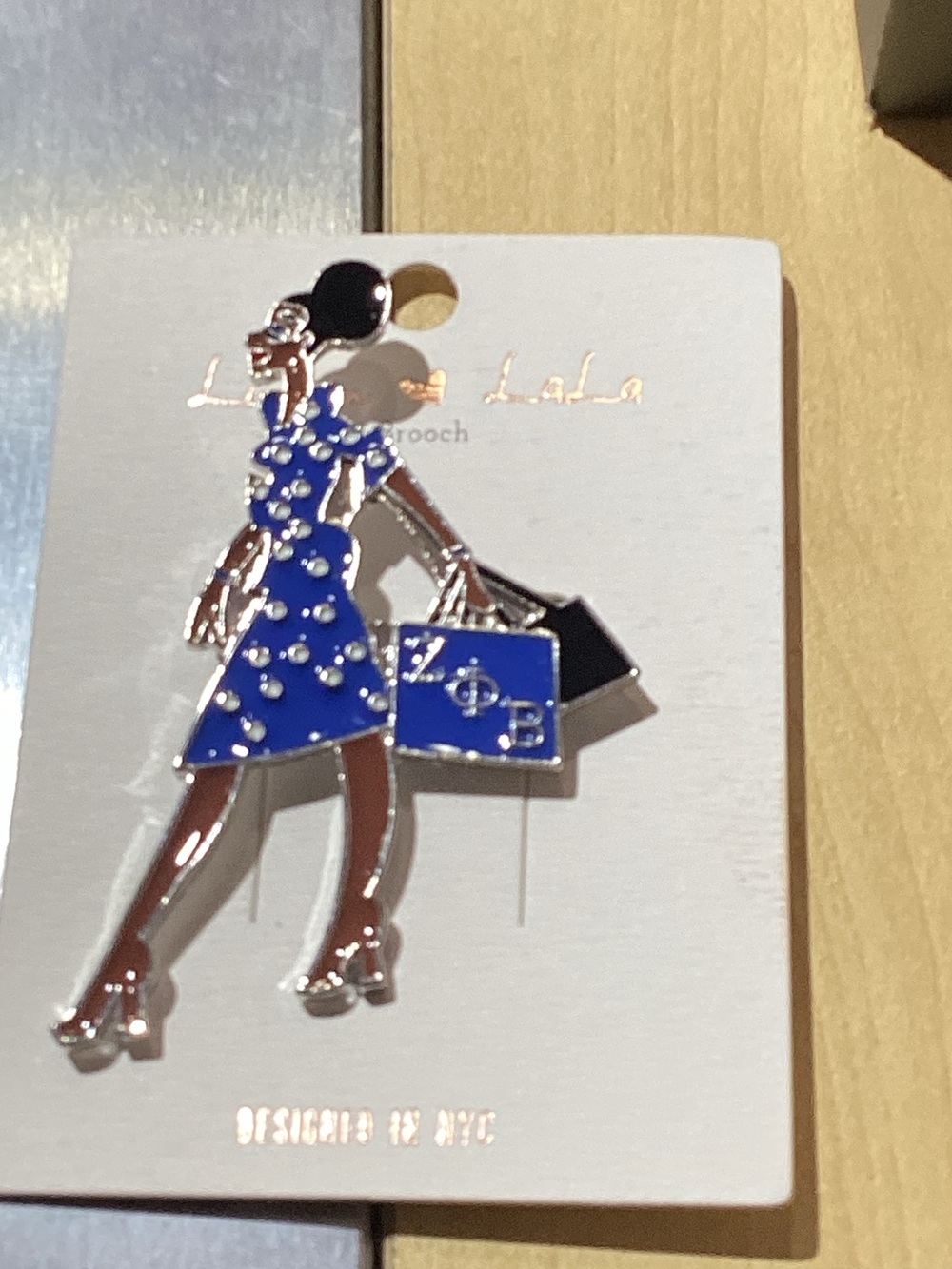 LaLa Blue Shopper Woman Enamel Brooch